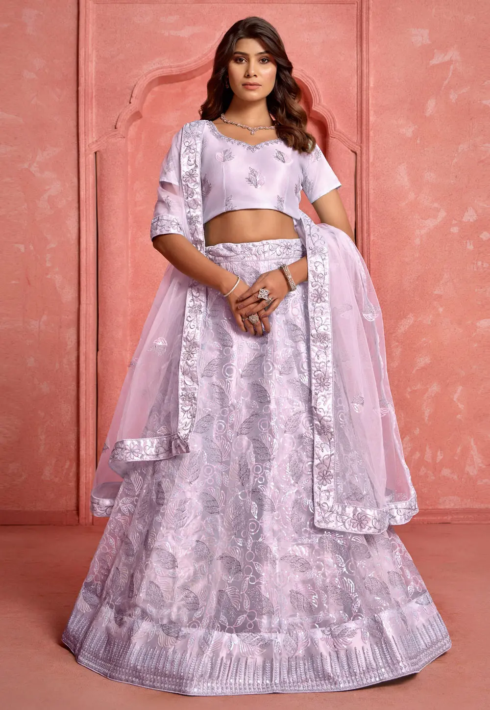 Lavender Net A Line Lehenga Choli 303352