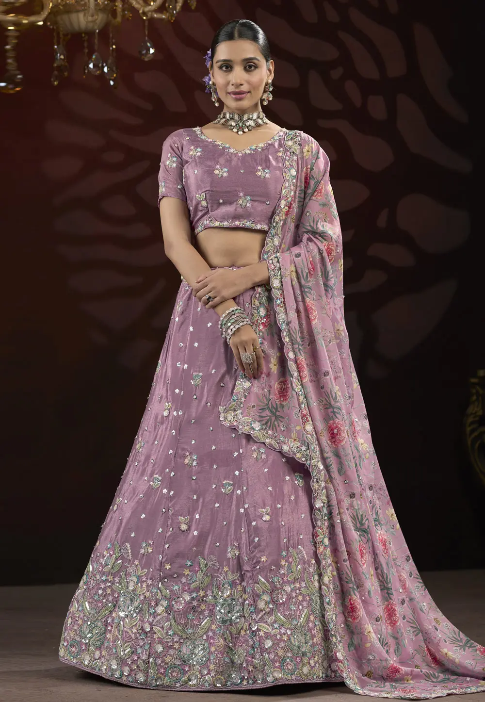 Lavender Net A Line Lehenga Choli 301765