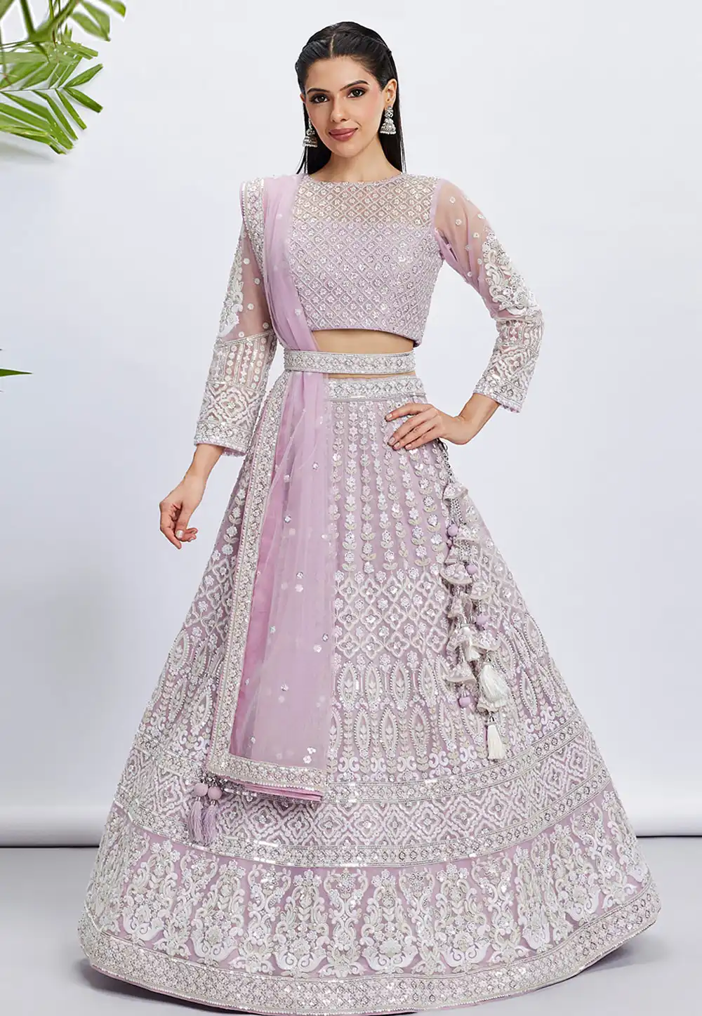 Lavender Net A Line Lehenga Choli 291817