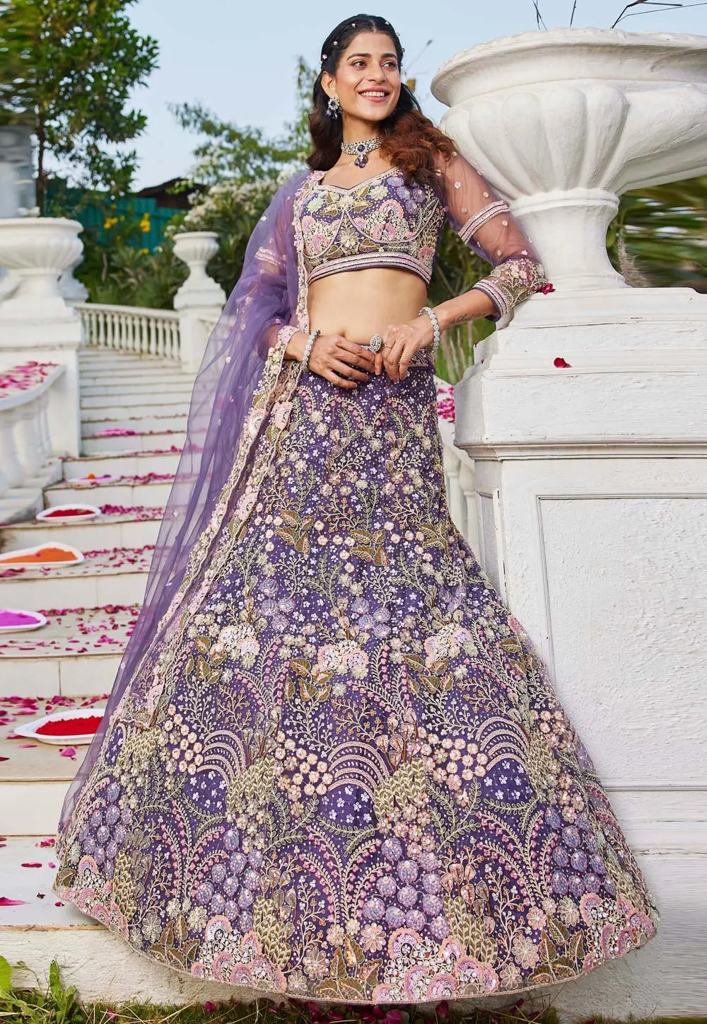 Lavender Net A Line Lehenga Choli 304218