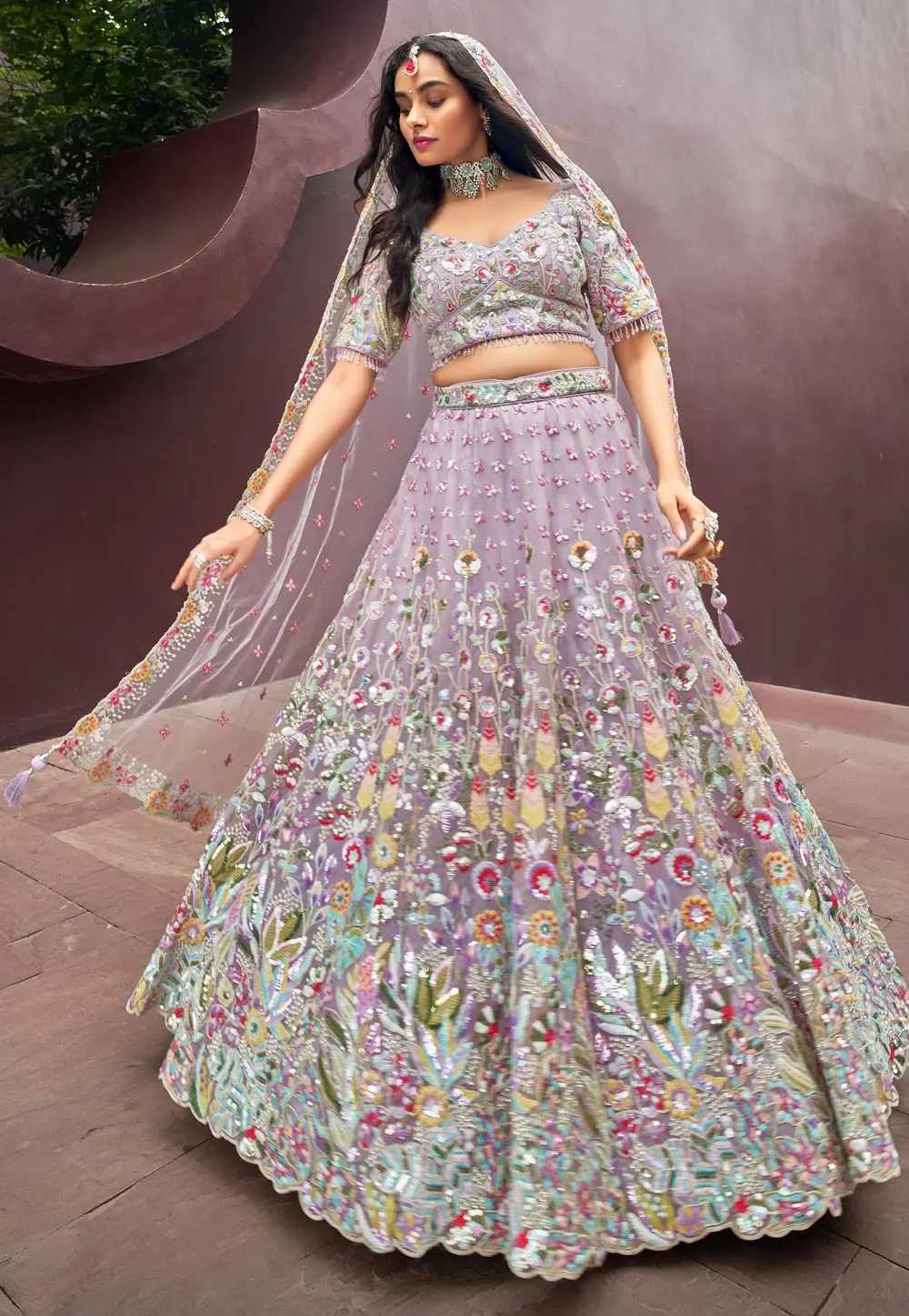 Lavender Net Circular Lehenga Choli 297331