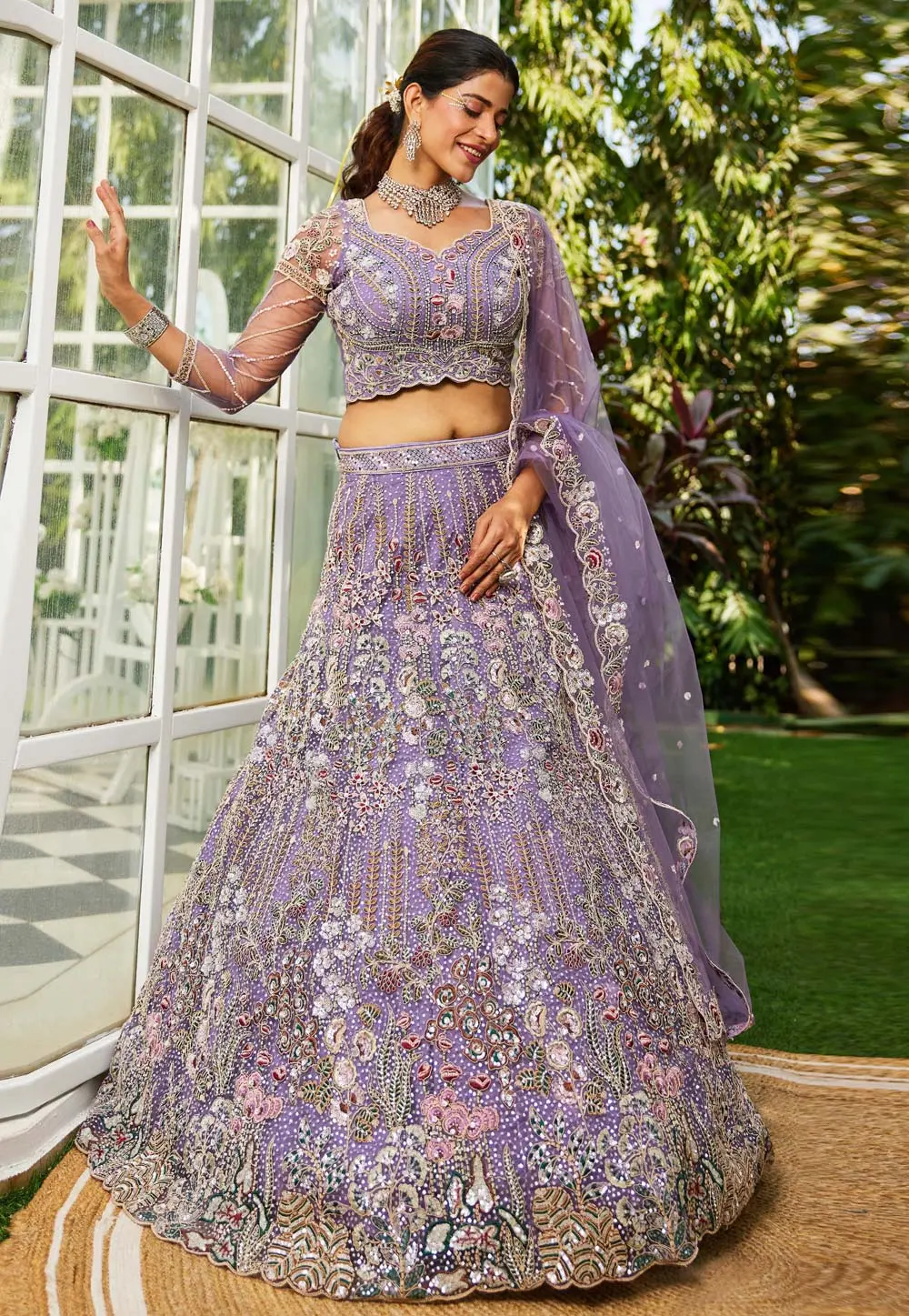 Lavender Net Lehenga Choli 304221