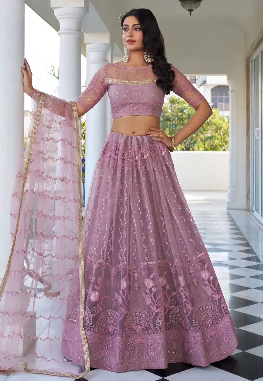 Lavender Net Lehenga Choli 290808