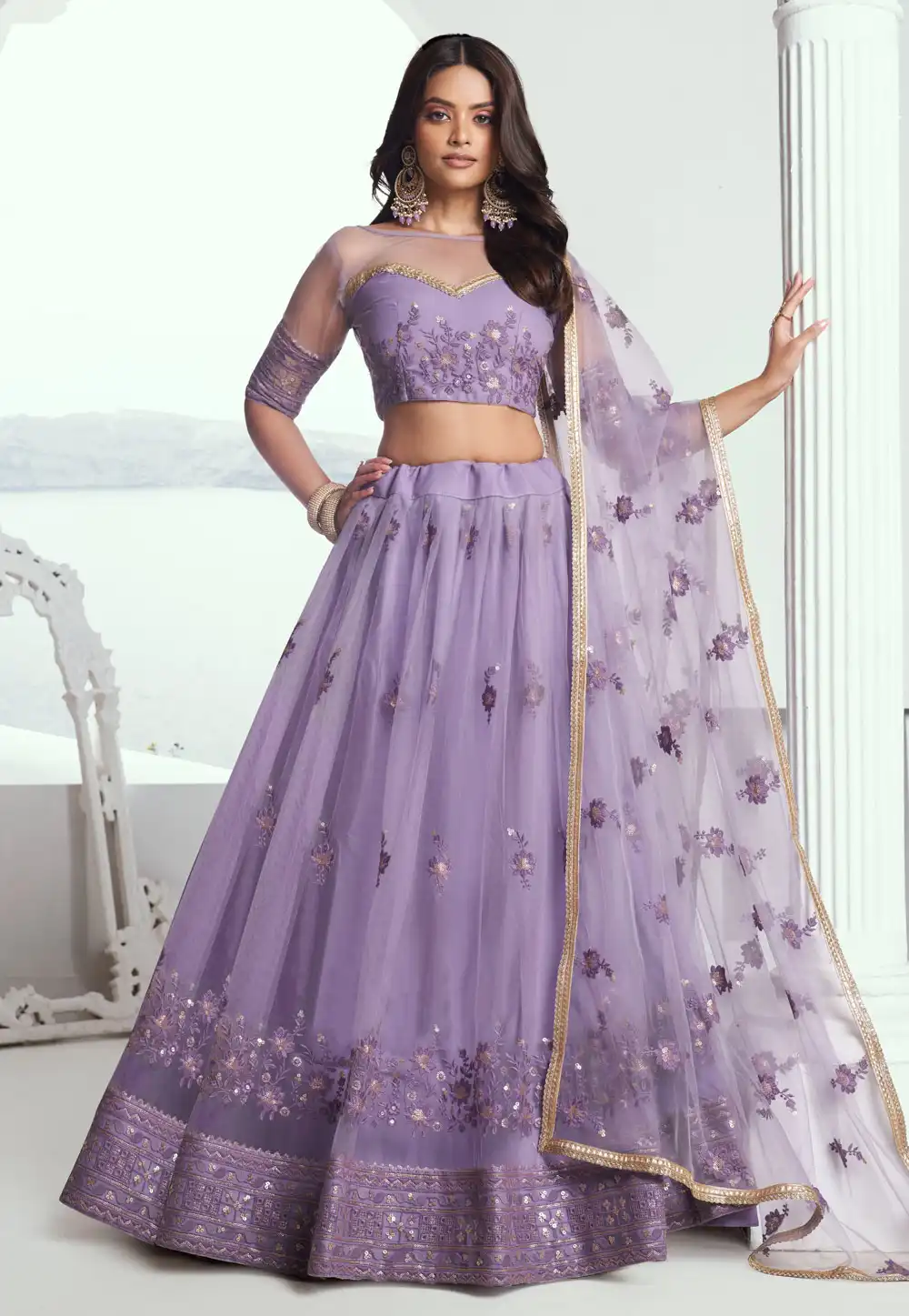 Lavender Net Lehenga Choli 294291