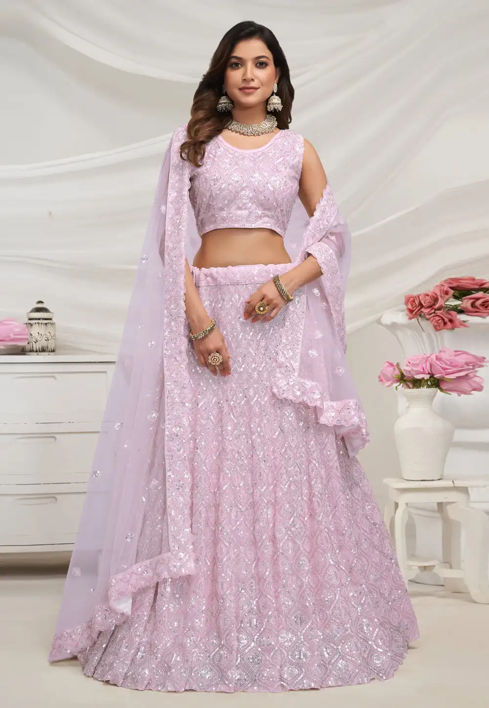 Lavender Net Lehenga Choli 288591