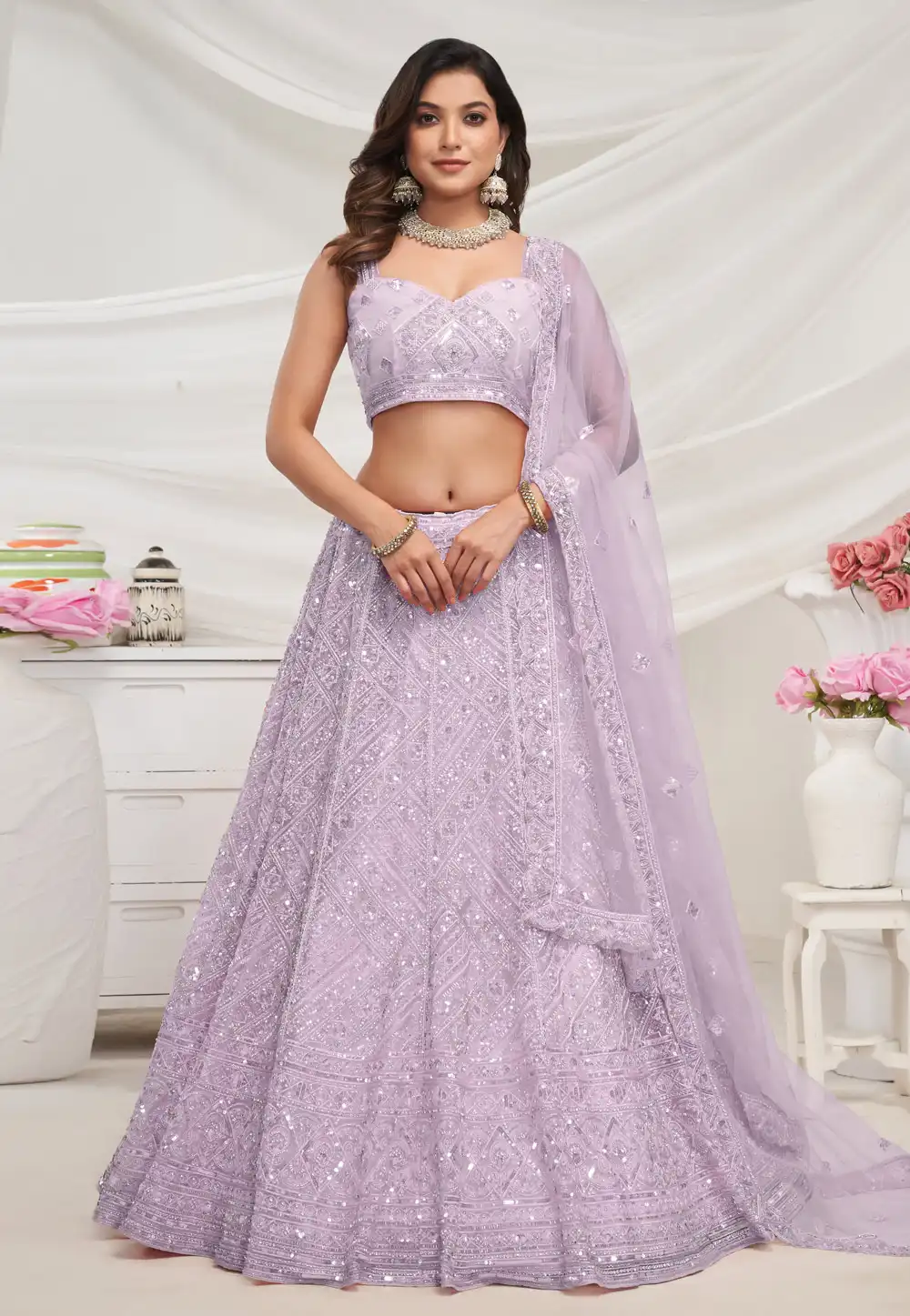 Lavender Net Lehenga Choli 288599