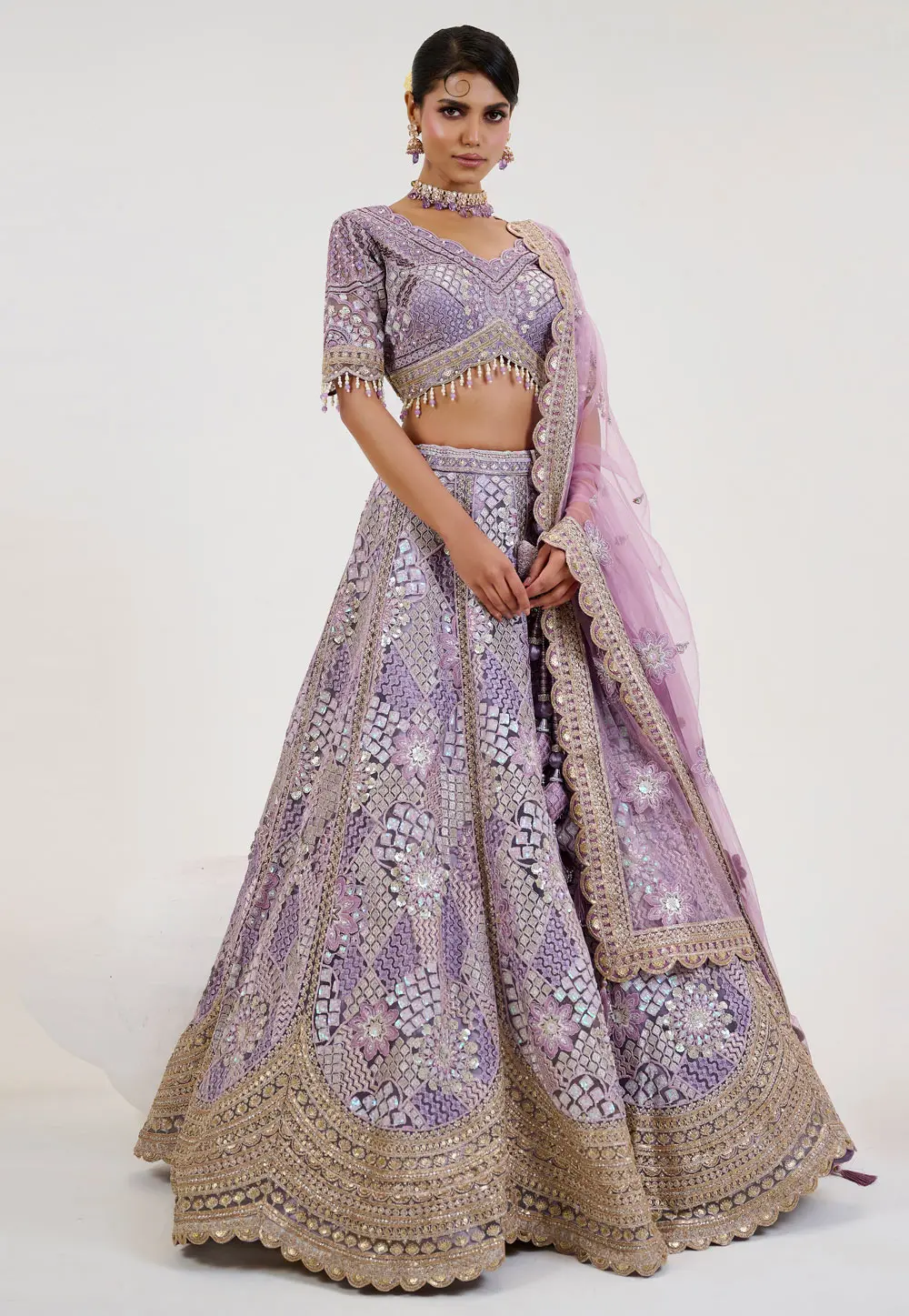 Lavender Net Wedding Lehenga Choli 298208