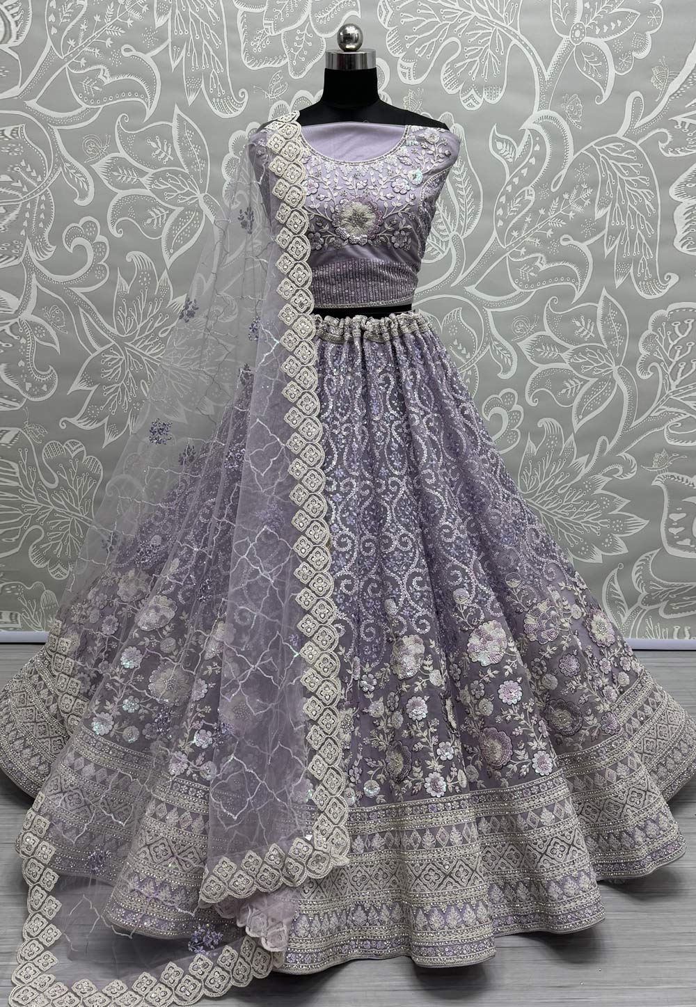 Lavender Net Wedding Lehenga Choli 284491