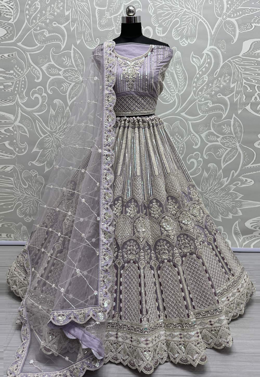 Lavender Net Wedding Lehenga Choli 284496