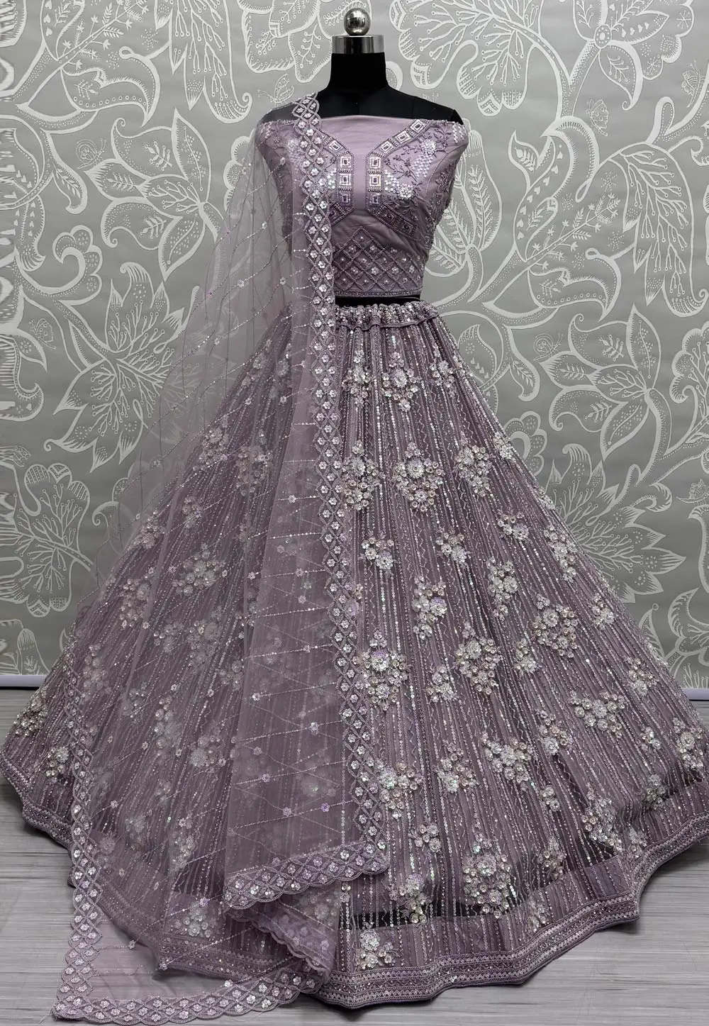 Lavender Net Wedding Lehenga Choli 298906