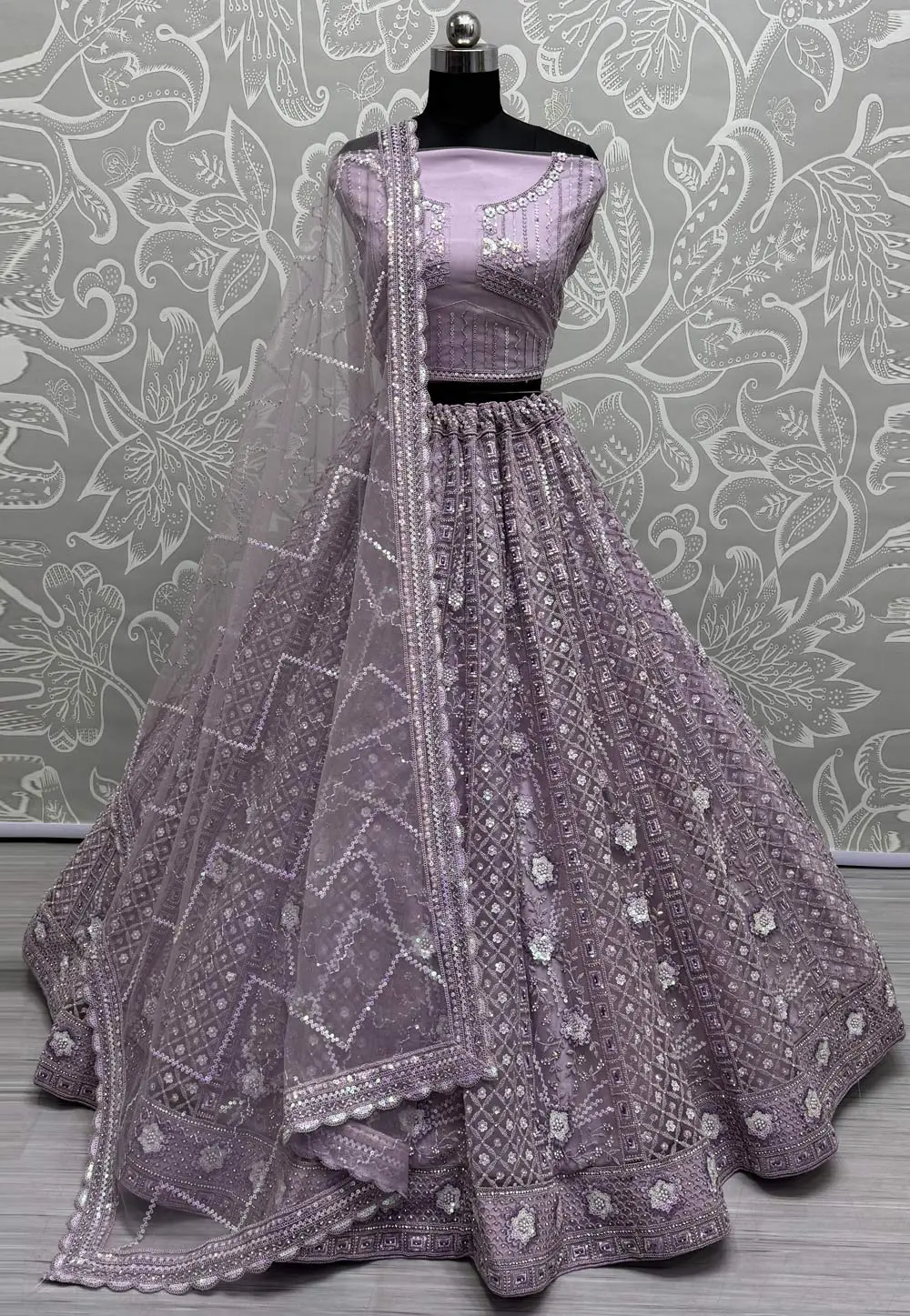 Lavender Net Wedding Lehenga Choli 299738