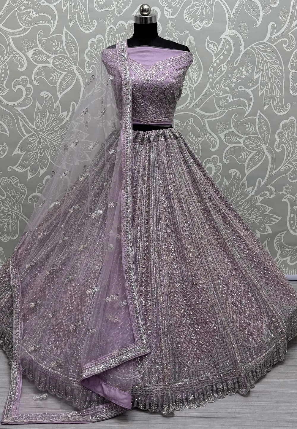 Lavender Net Wedding Lehenga Choli 303960