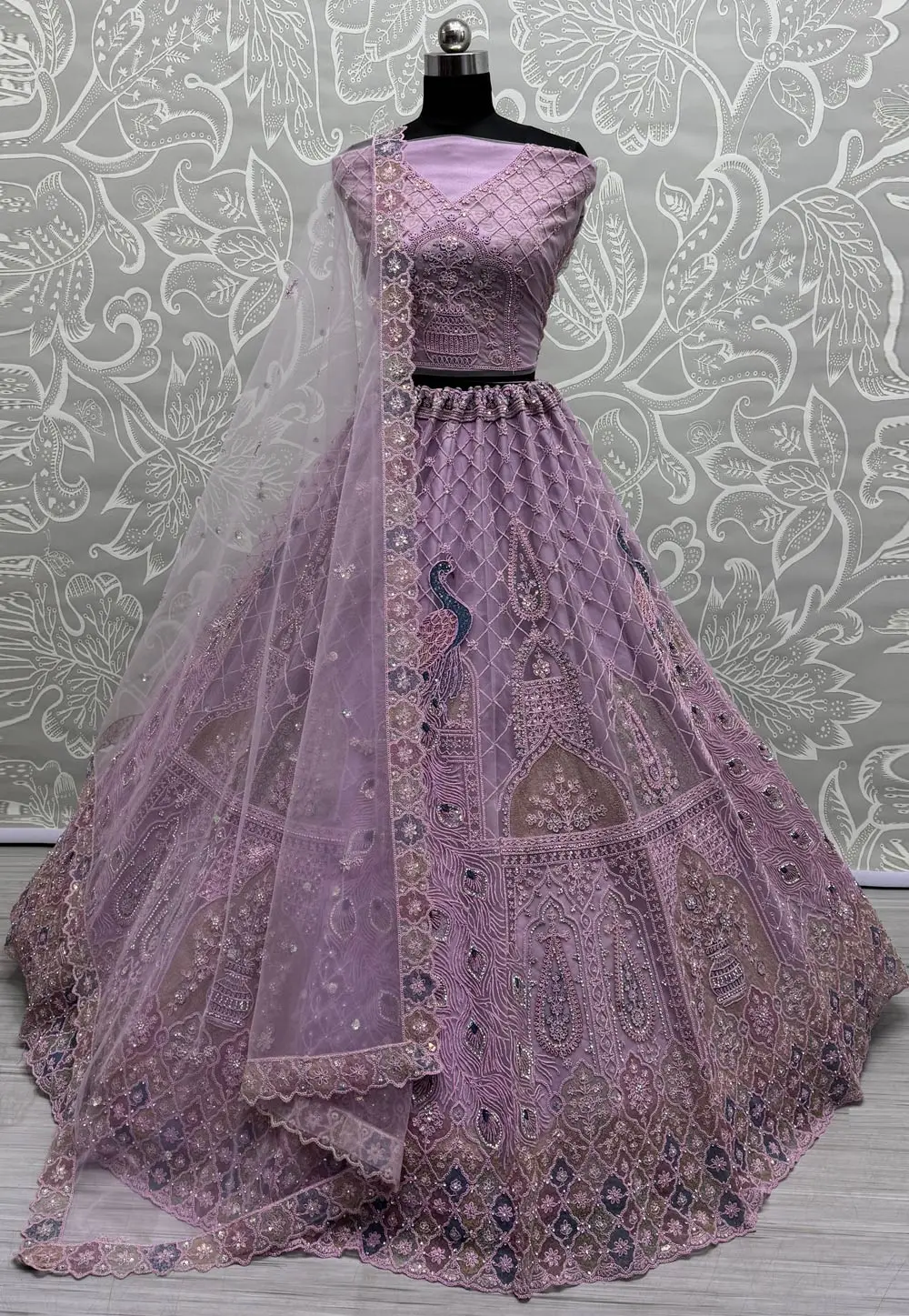 Lavender Net Wedding Lehenga Choli 304141