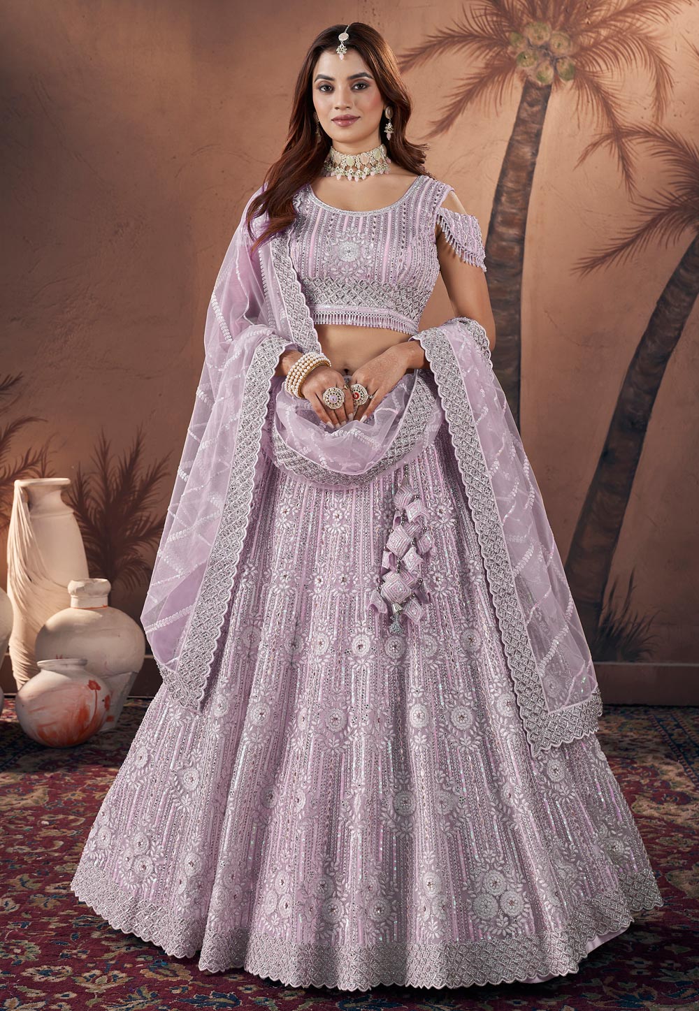 Lavender Net Wedding Lehenga Choli 285610