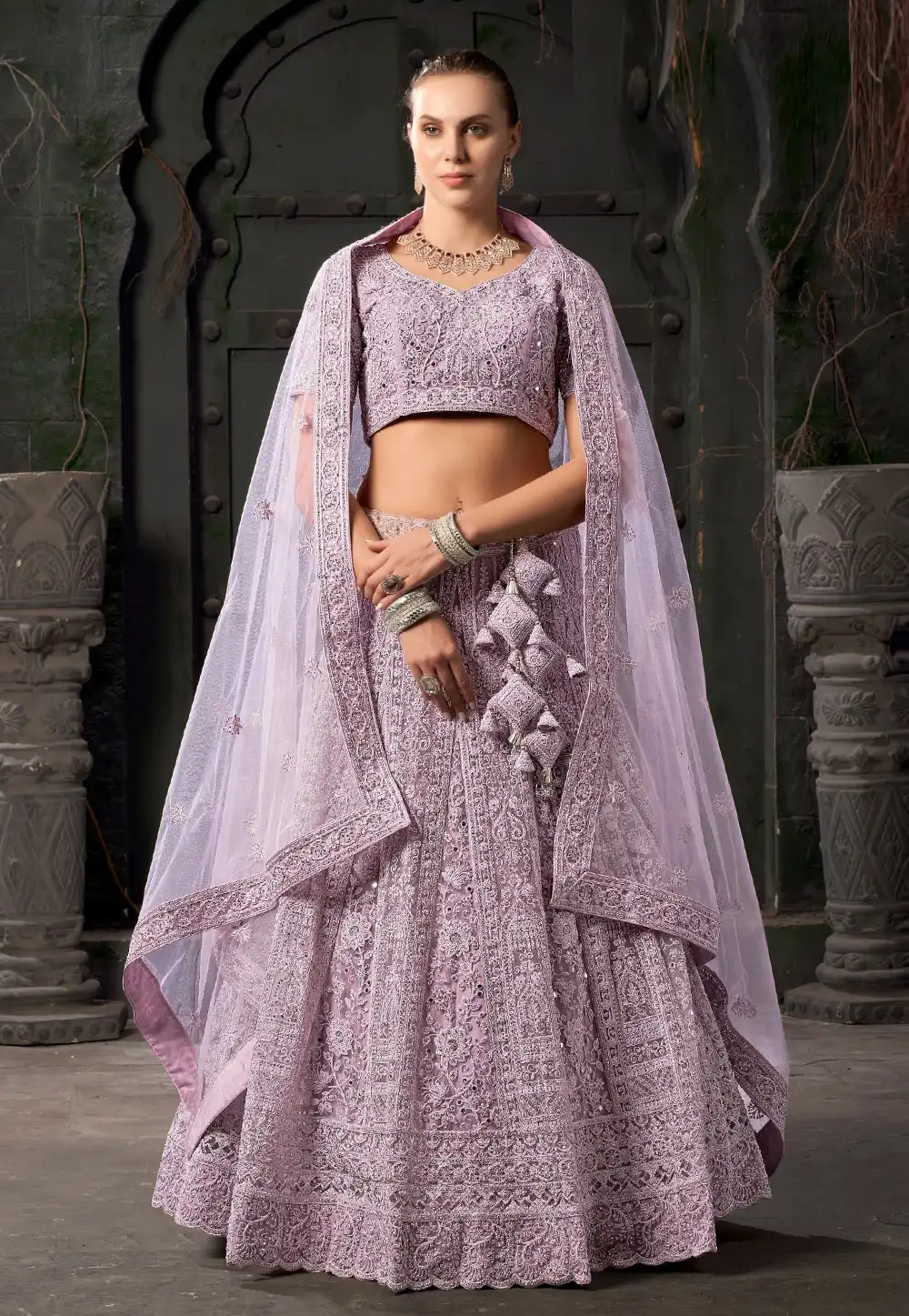 Lavender Net Wedding Lehenga Choli 293875