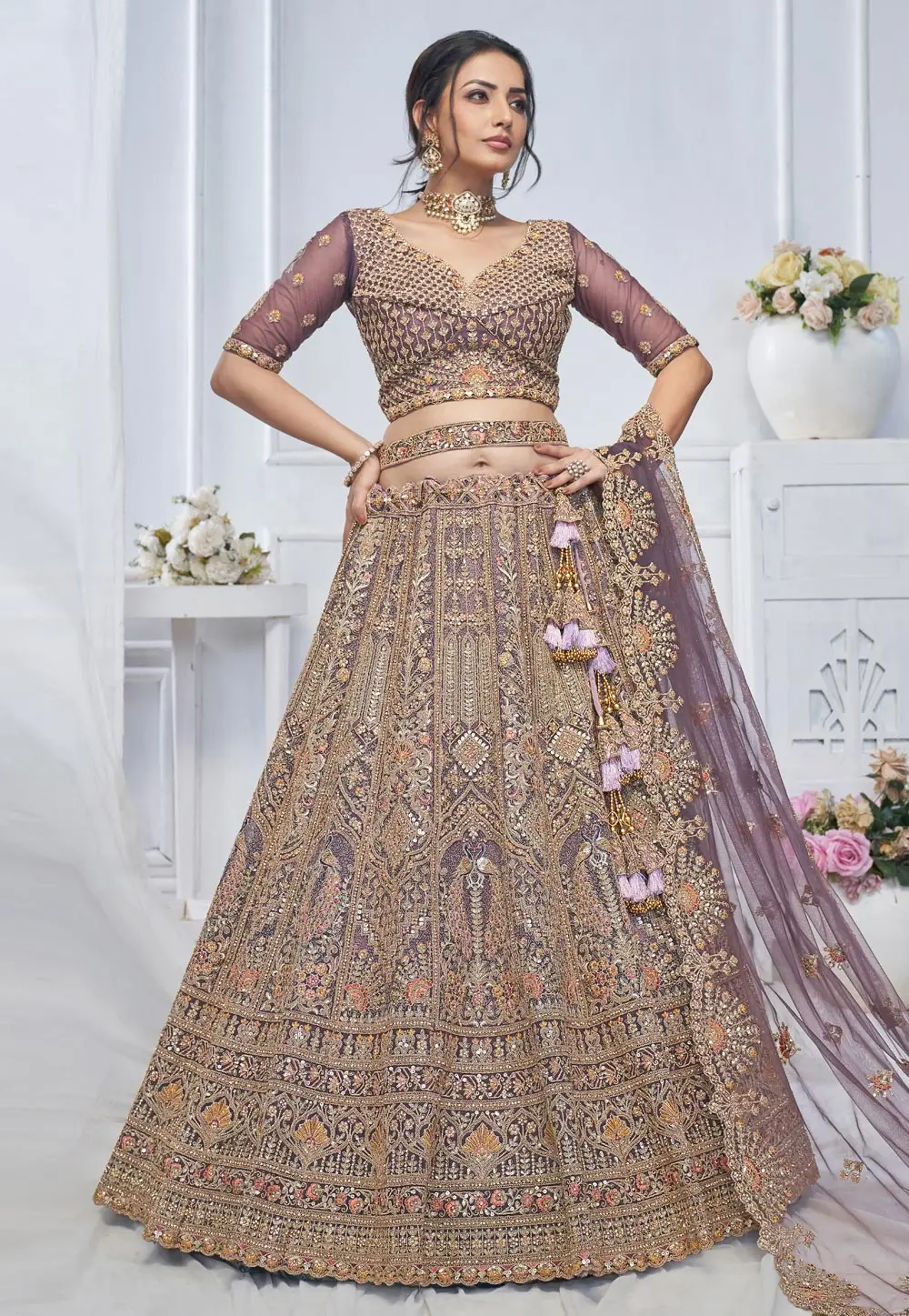 Lavender Net Wedding Lehenga Choli 297972