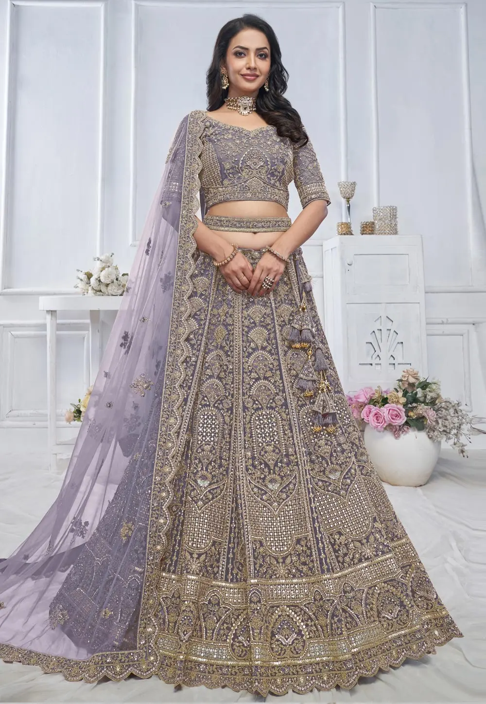 Lavender Net Wedding Lehenga Choli 297982