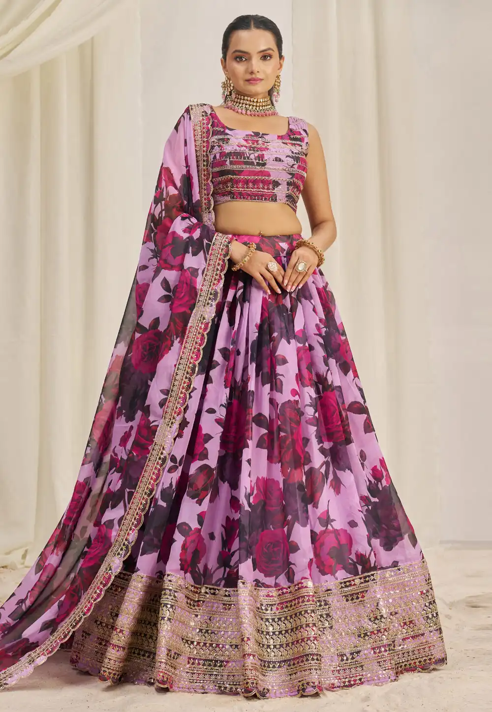 Lavender Organza Floral print Lehenga choli 294439