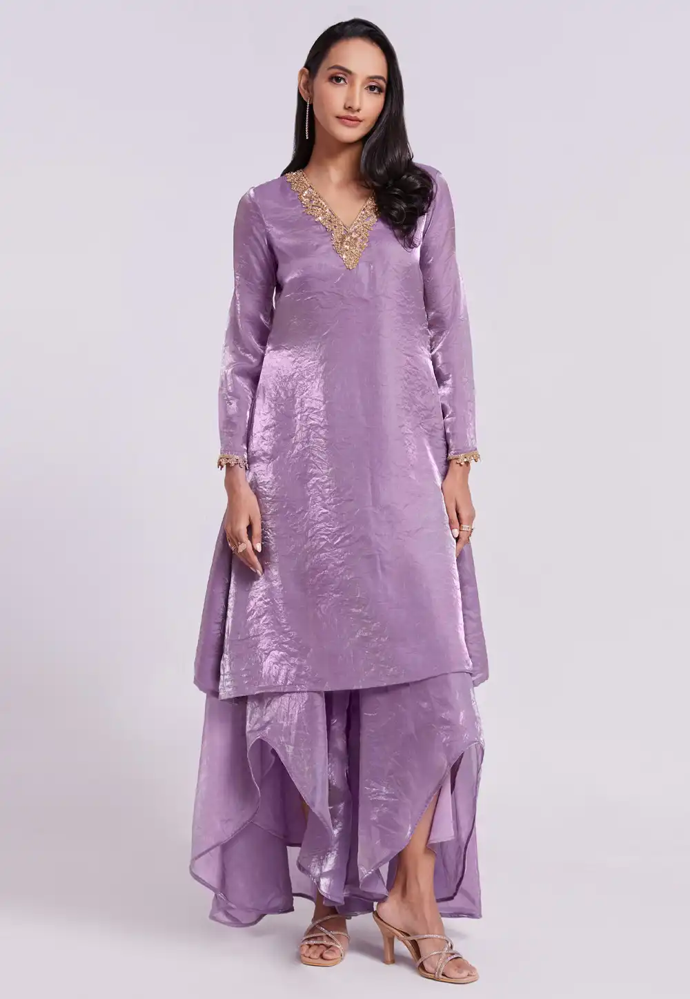 Lavender Organza Kurta Set With Palazzo 291180