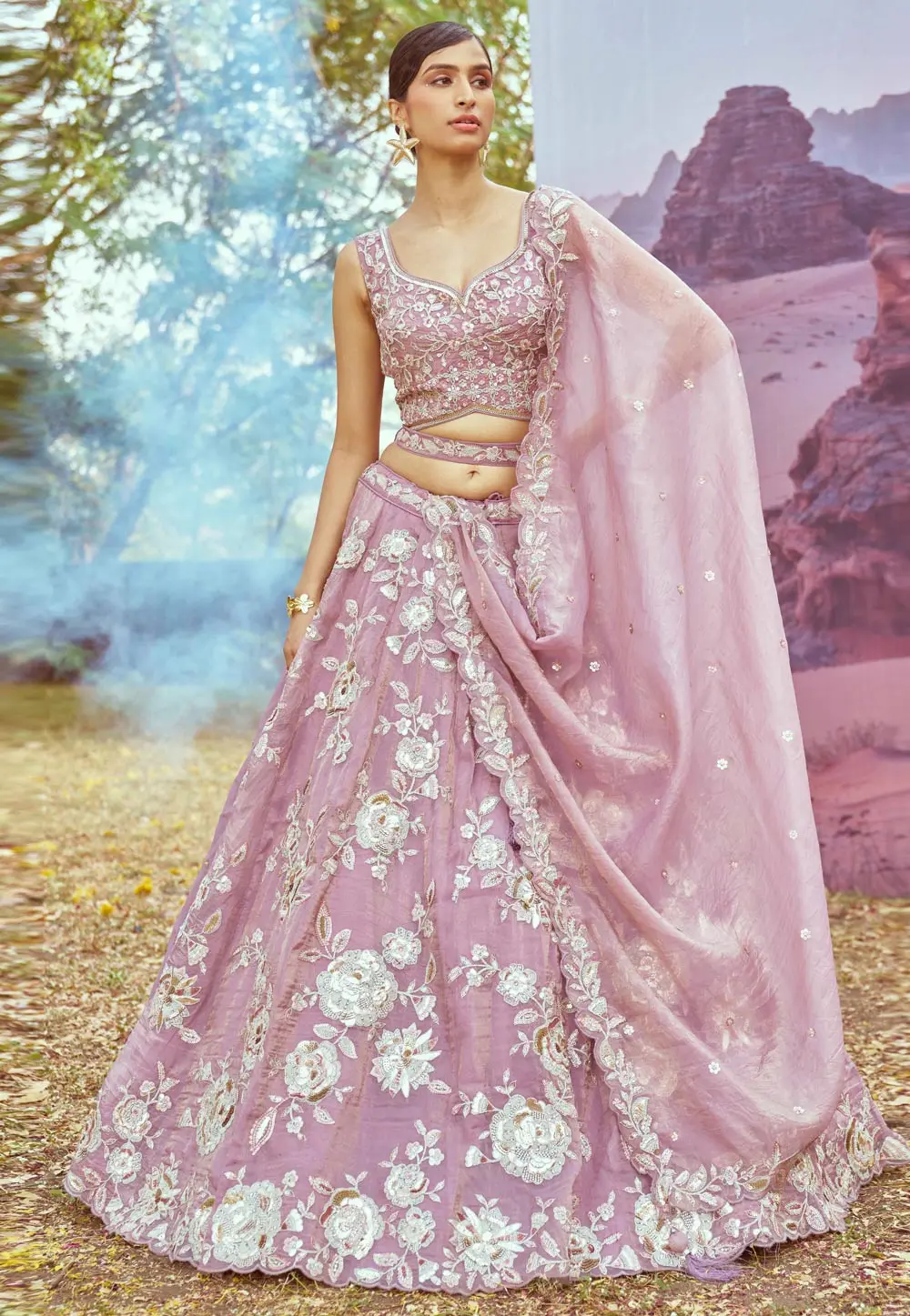 Lavender Organza Lehenga Choli For Wedding 299135