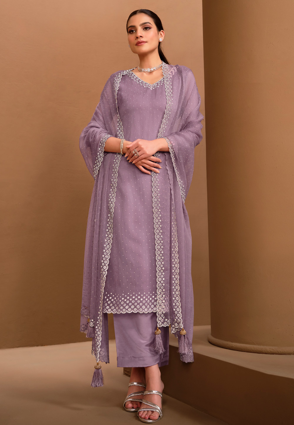 Lavender Organza Pakistani Suit 285028