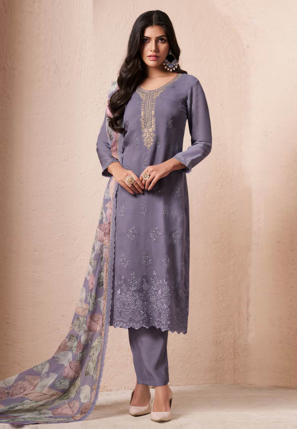 Lavender Organza Pakistani Suit 310627