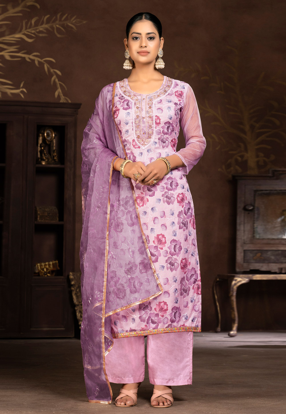 Lavender Organza Pakistani Suit 281050
