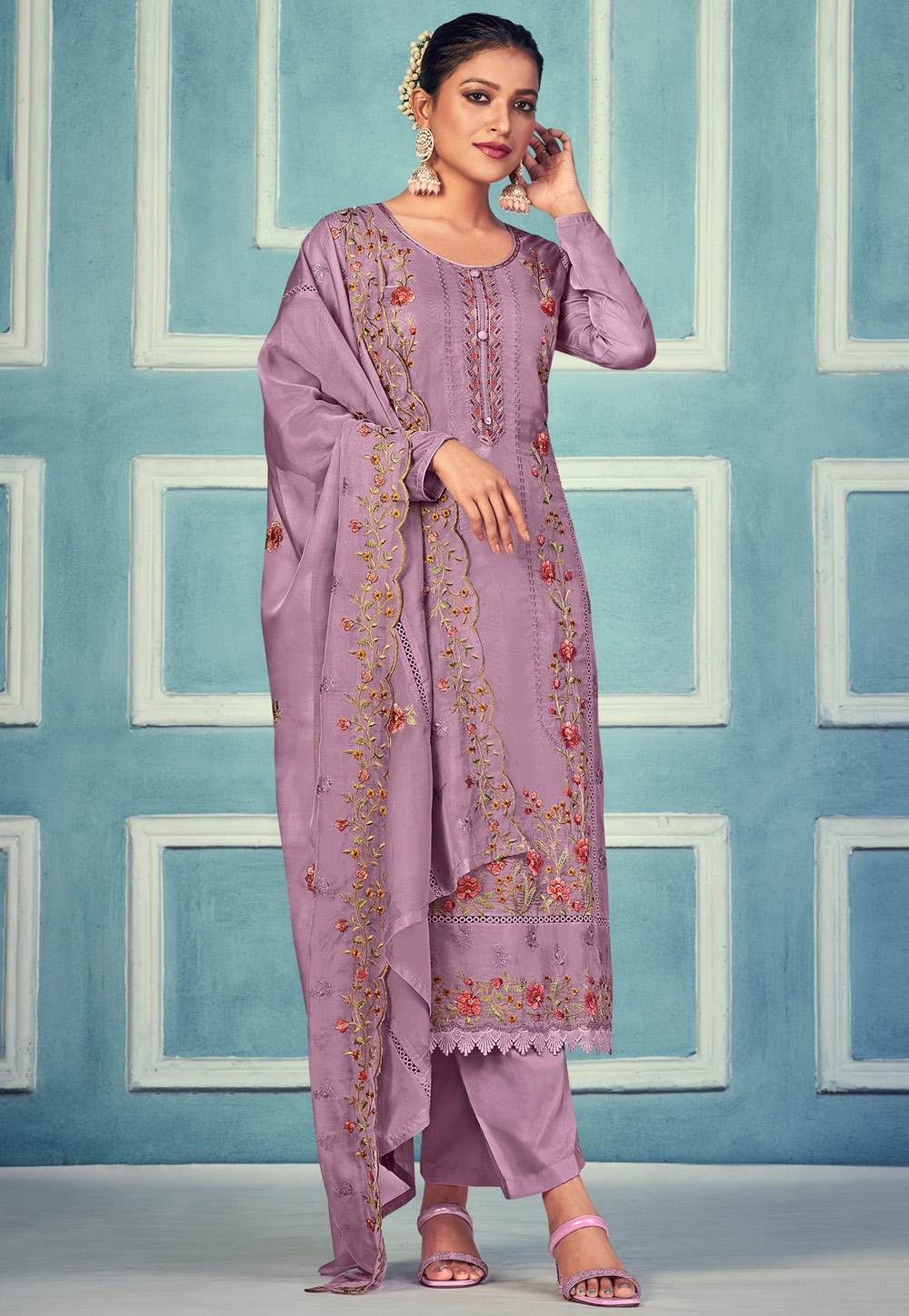 Lavender Organza Pant Style Suit 310703