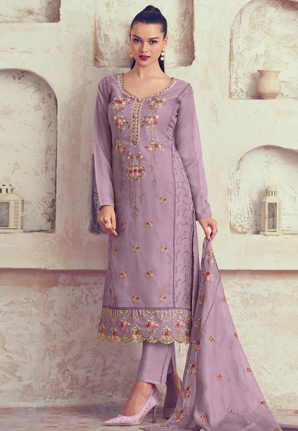 Lavender Organza Pant Style Suit 310713
