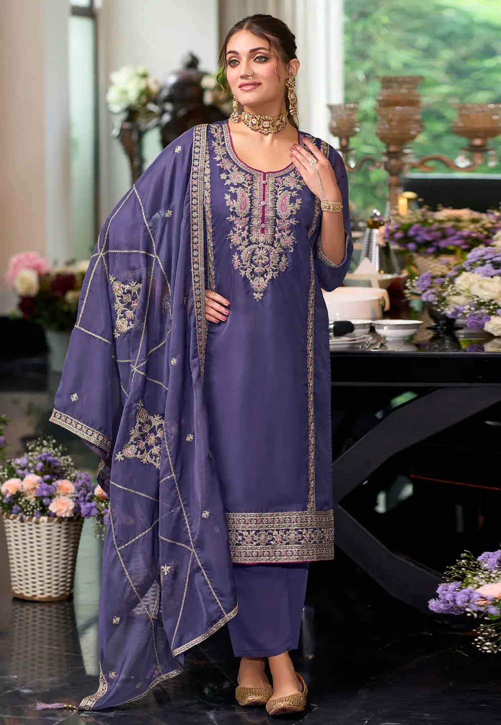 Lavender Organza Readymade Pakistani Suit 298402