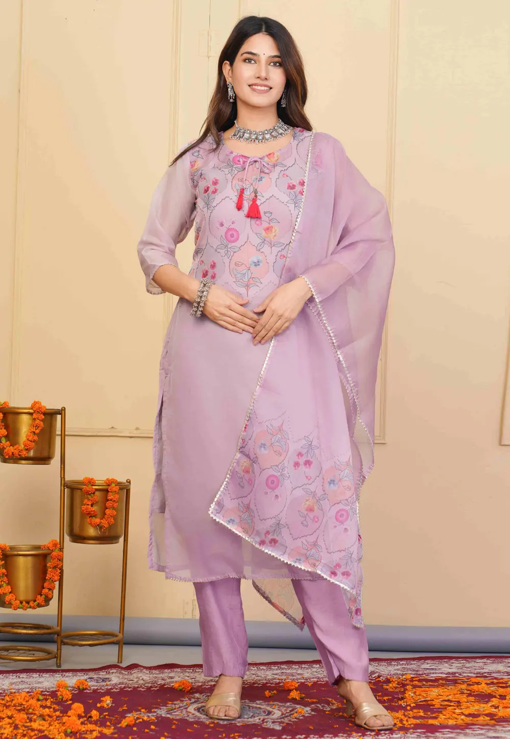 Lavender Organza Readymade Pakistani Suit 302715