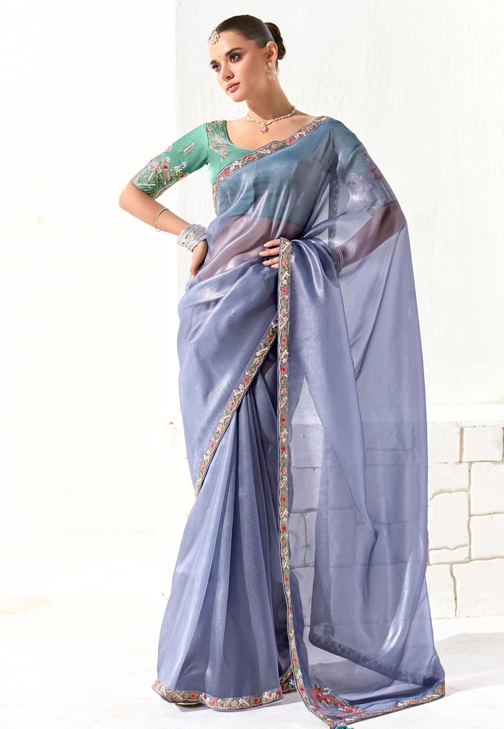 Lavender Organza Saree With Blouse 309444