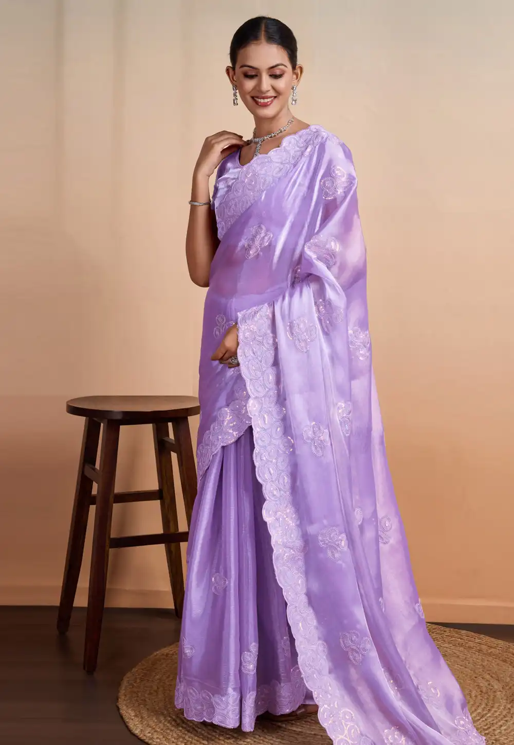 Lavender Organza Saree With Blouse 290333