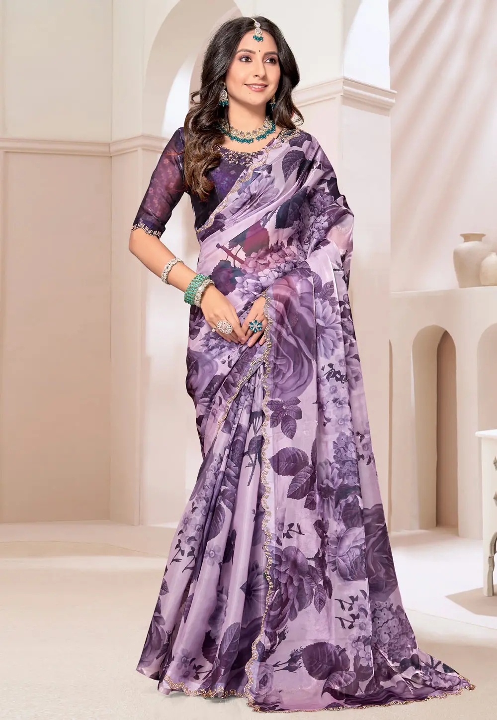 Lavender Organza Saree With Blouse 298612