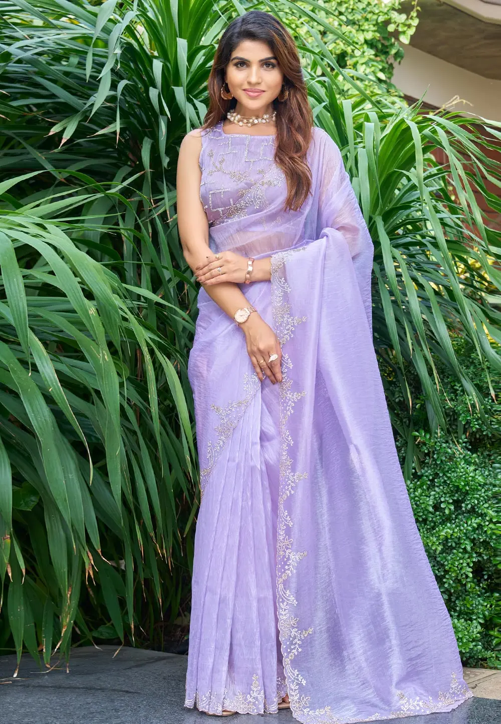 Lavender Organza Saree With Blouse 301714