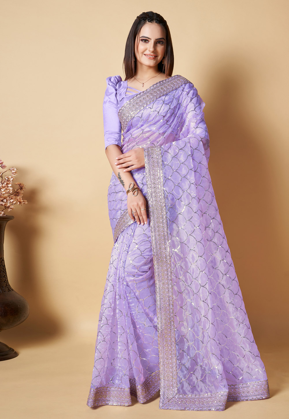 Lavender Organza Saree With Blouse 287115