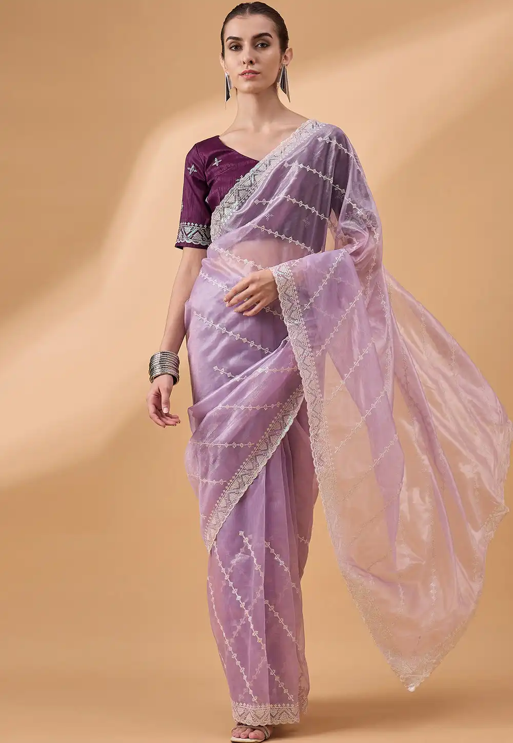 Lavender Organza Saree With Blouse 292000