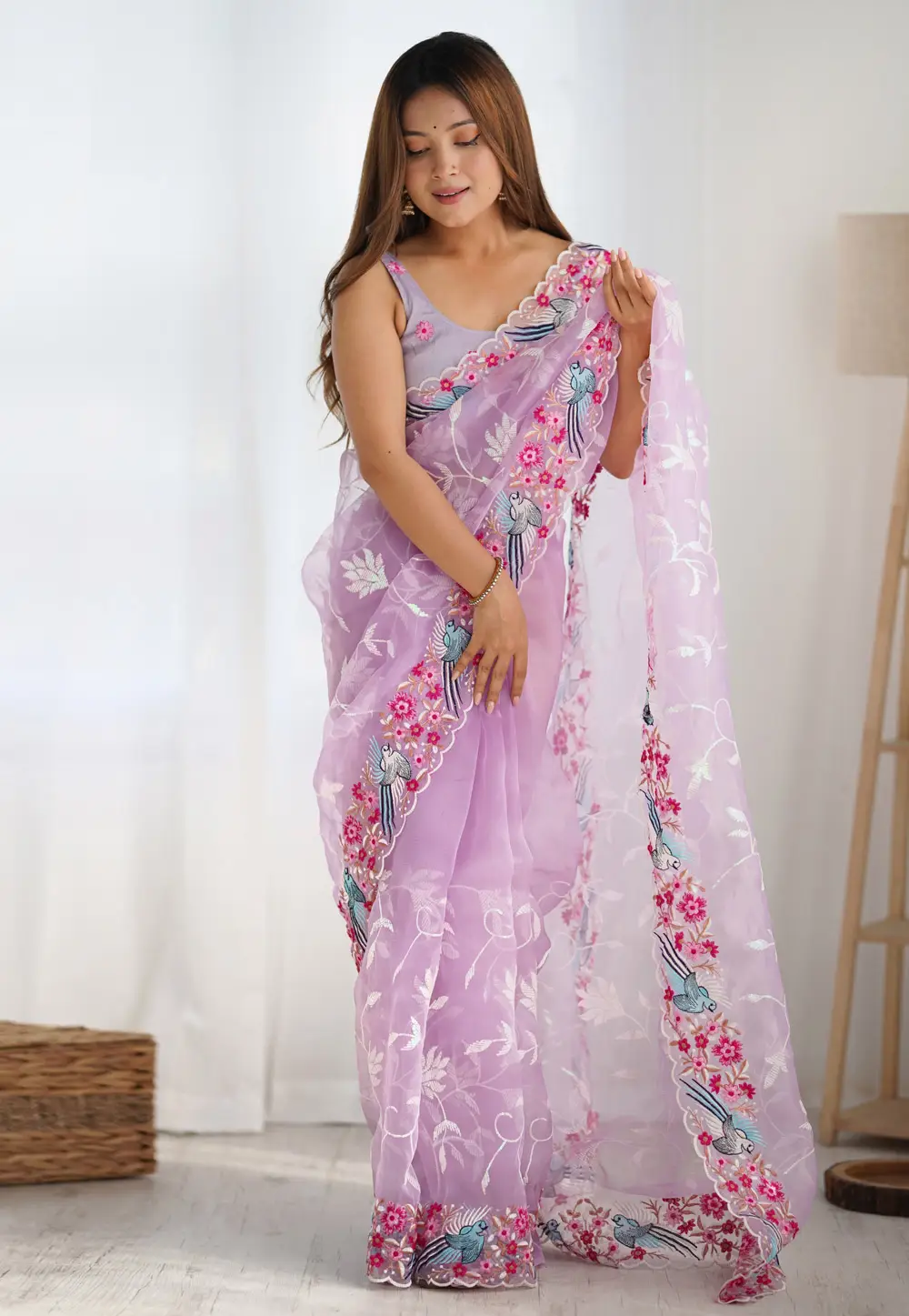 Lavender Organza Saree With Blouse 295903