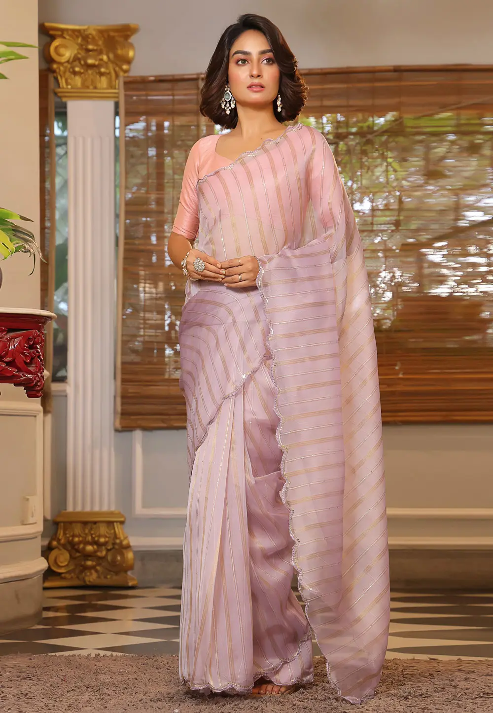 Lavender Organza Saree With Blouse 303417