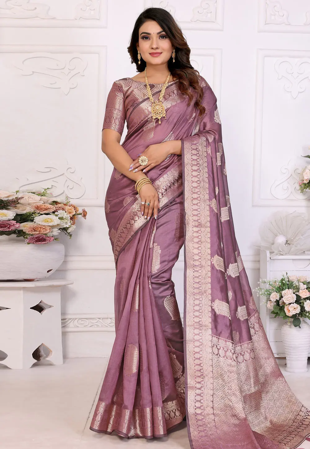 Lavender Organza Saree With Blouse 304399