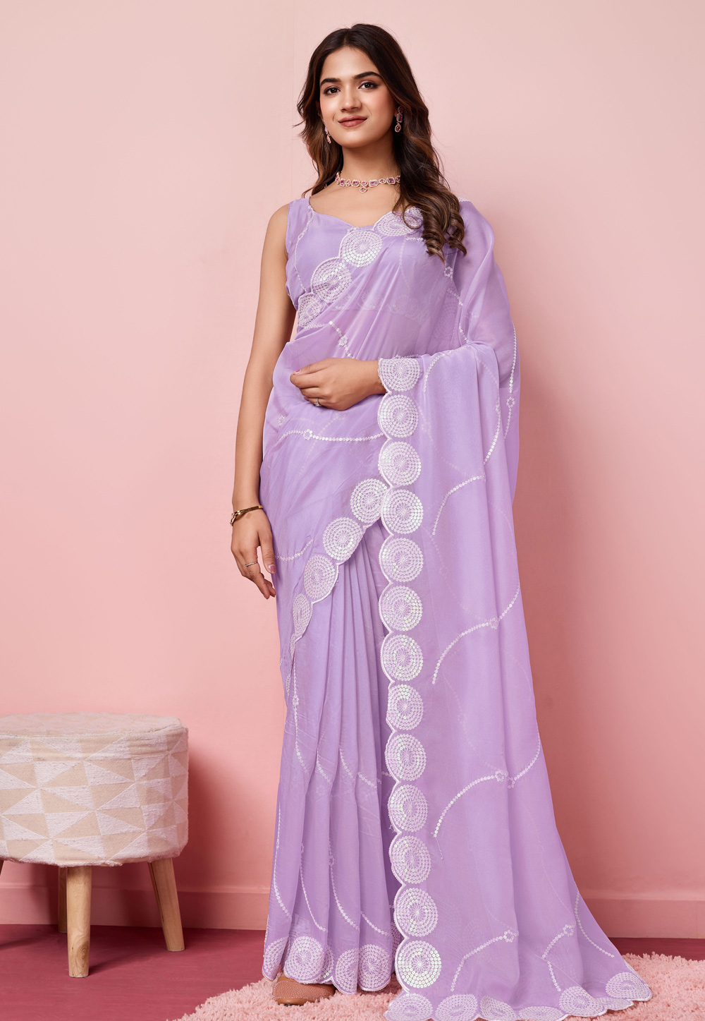 Lavender Organza Saree With Blouse 287770