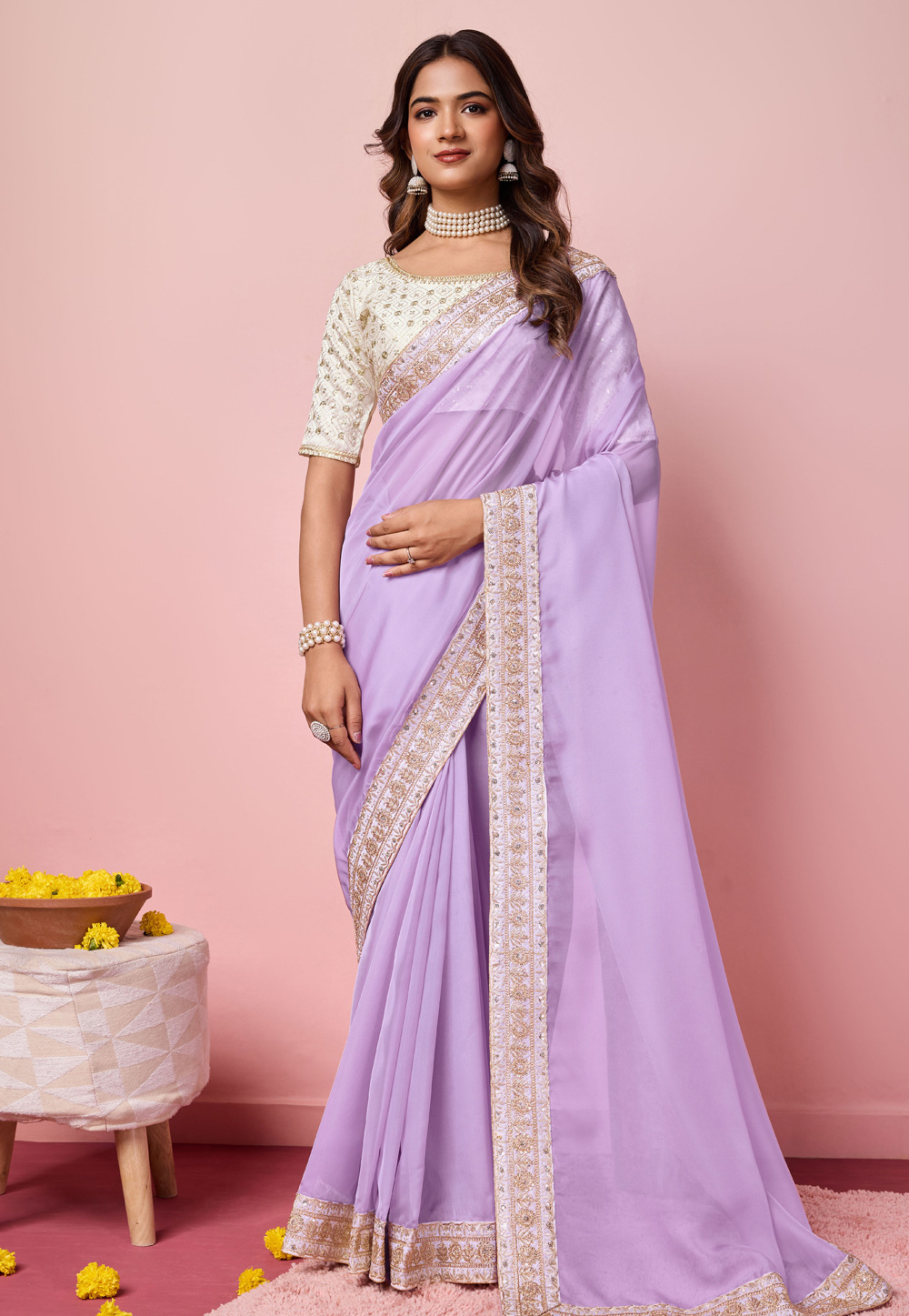 Lavender Organza Saree With Blouse 287787