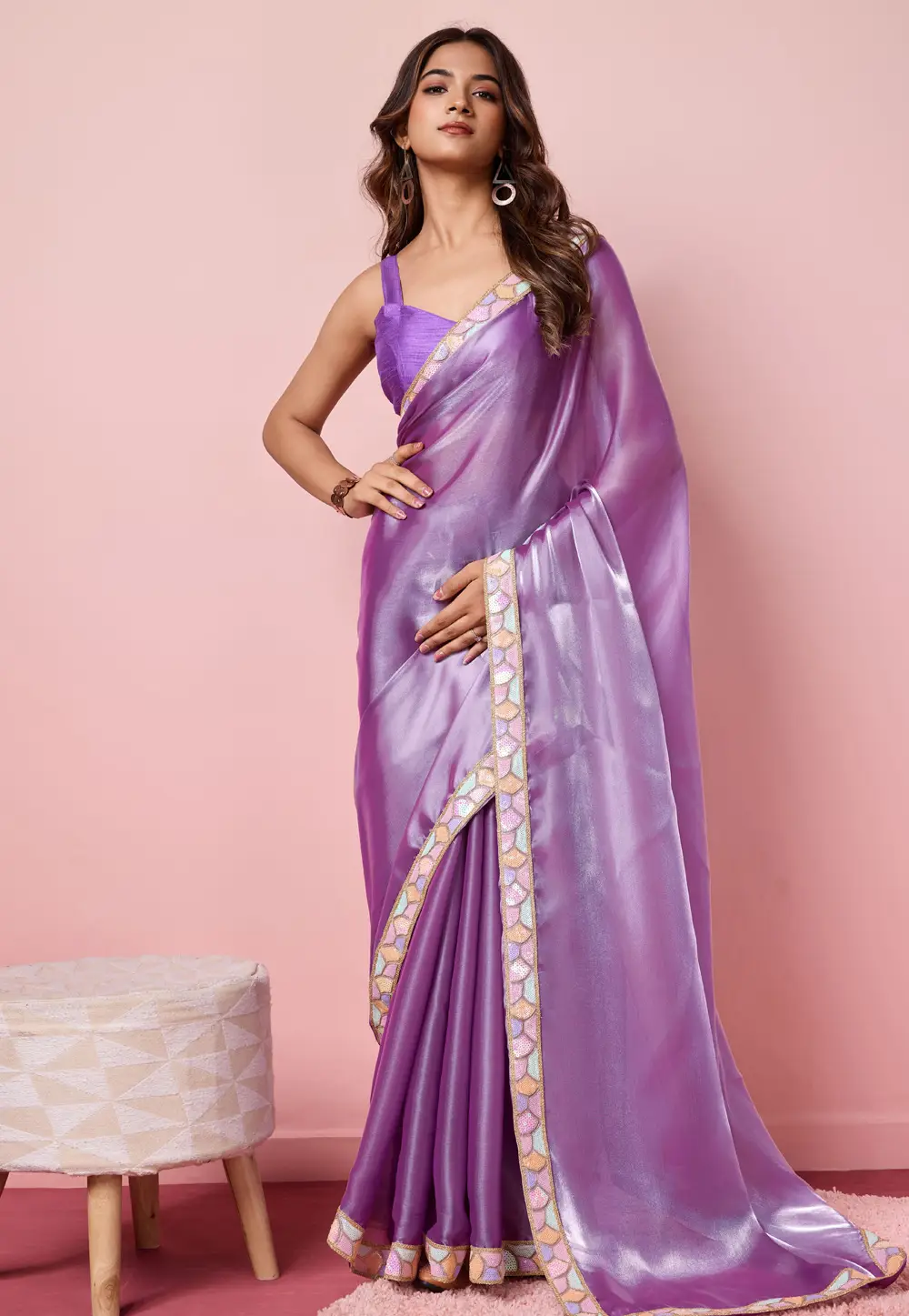 Lavender Organza Saree With Blouse 296809