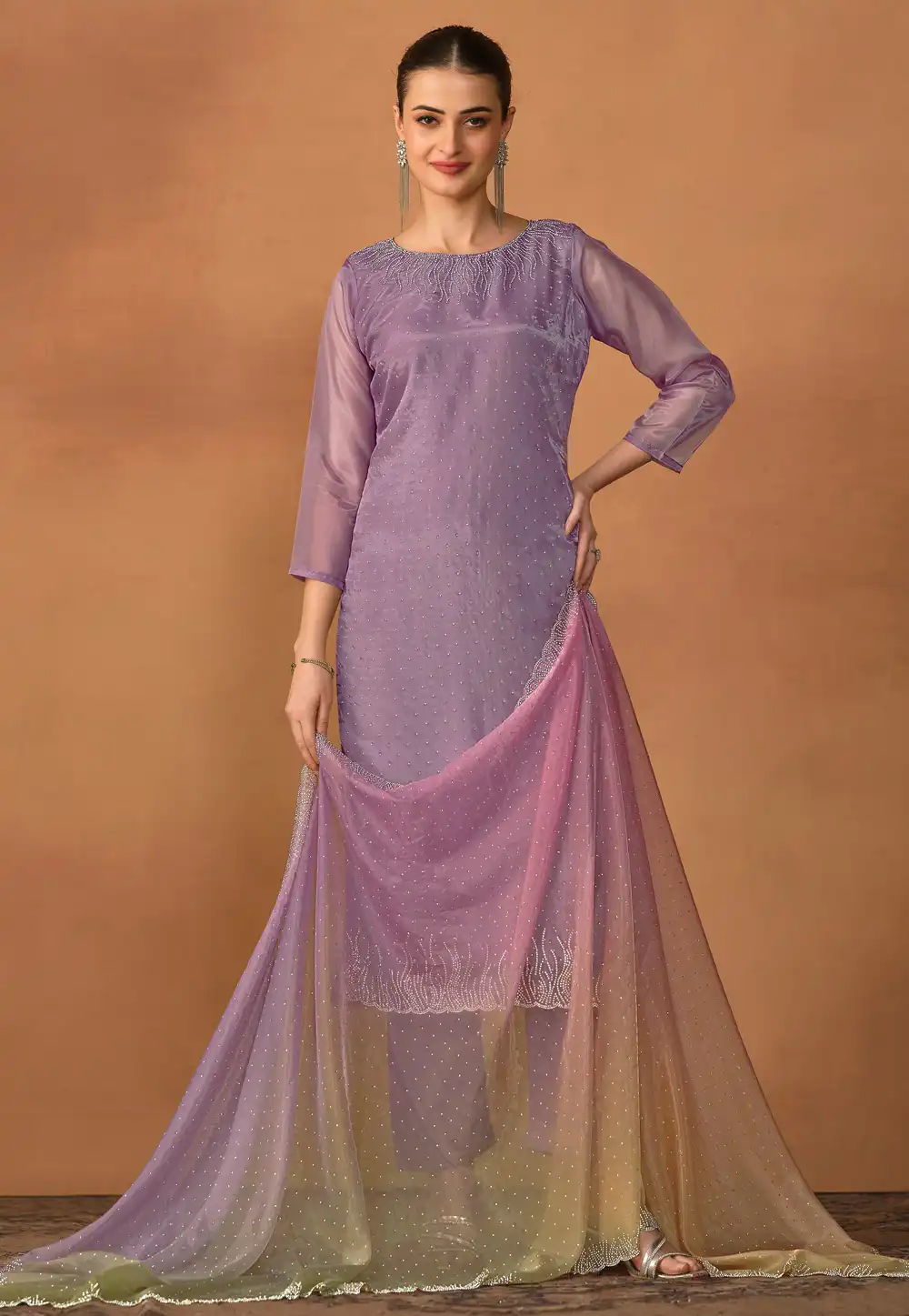 Lavender Organza Straight Suit 292841