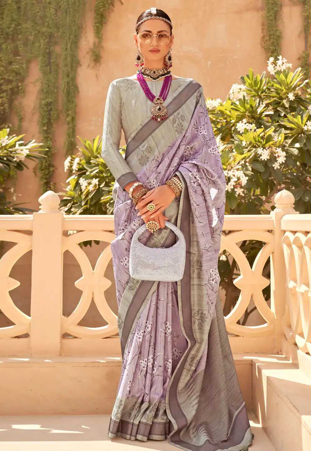 Lavender Raw Silk Saree With Blouse 291344