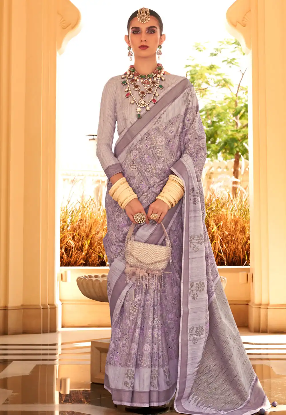 Lavender Raw Silk Saree With Blouse 291346