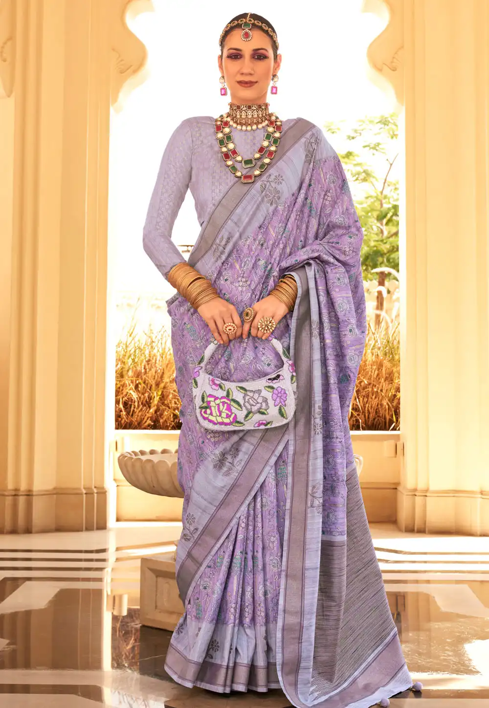 Lavender Raw Silk Saree With Blouse 291348