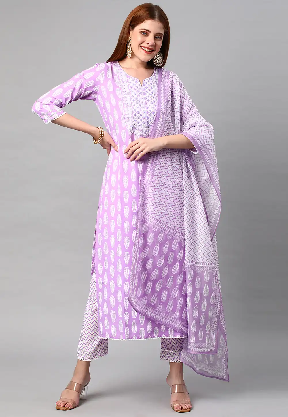 Lavender Rayon Readymade Pant Style Suit 288764