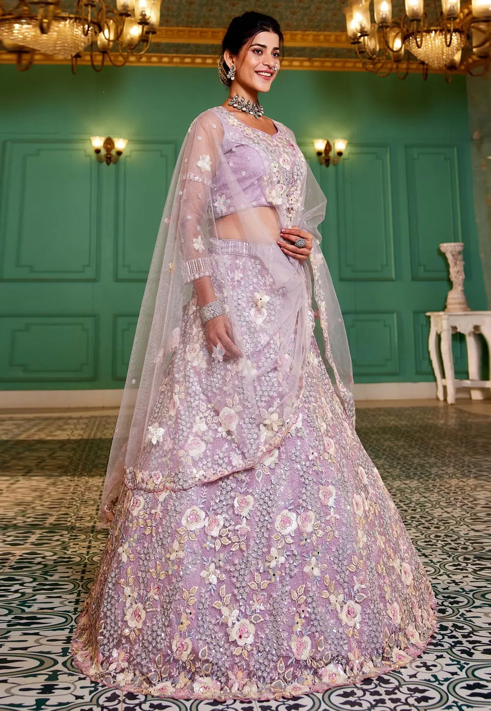 Lavender Satin Lehenga Choli 304211