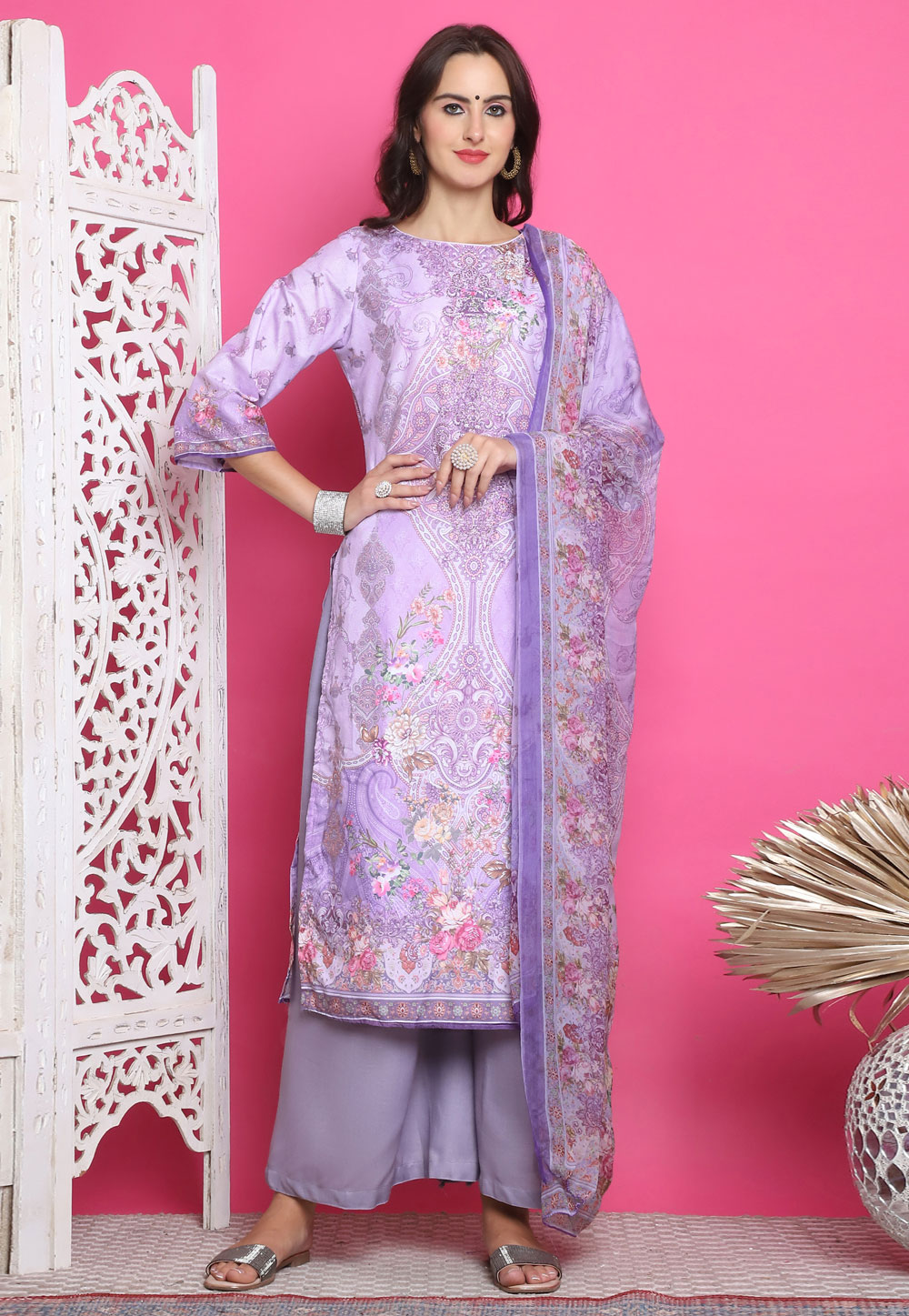Lavender Satin Palazzo Suit 310117